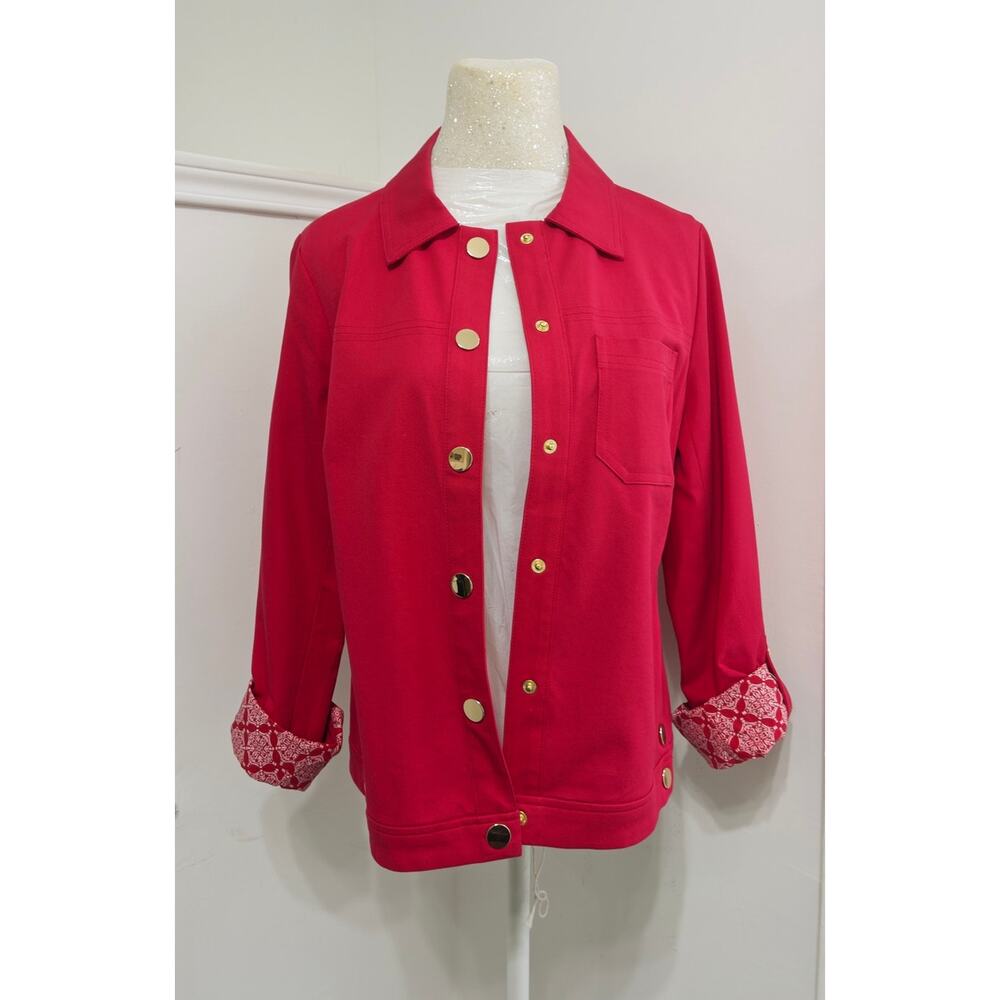 Chico’s vibrant red button-up jacket sz 4/6 chic casual dressy classic